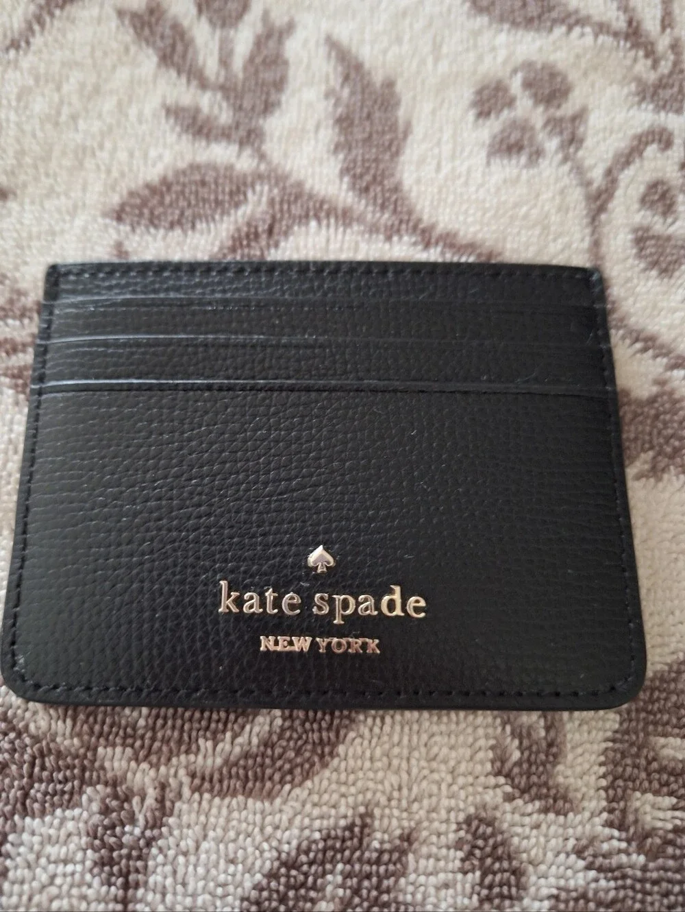 kate spade black leather slim card case with gold logo - Picture 1 of 3